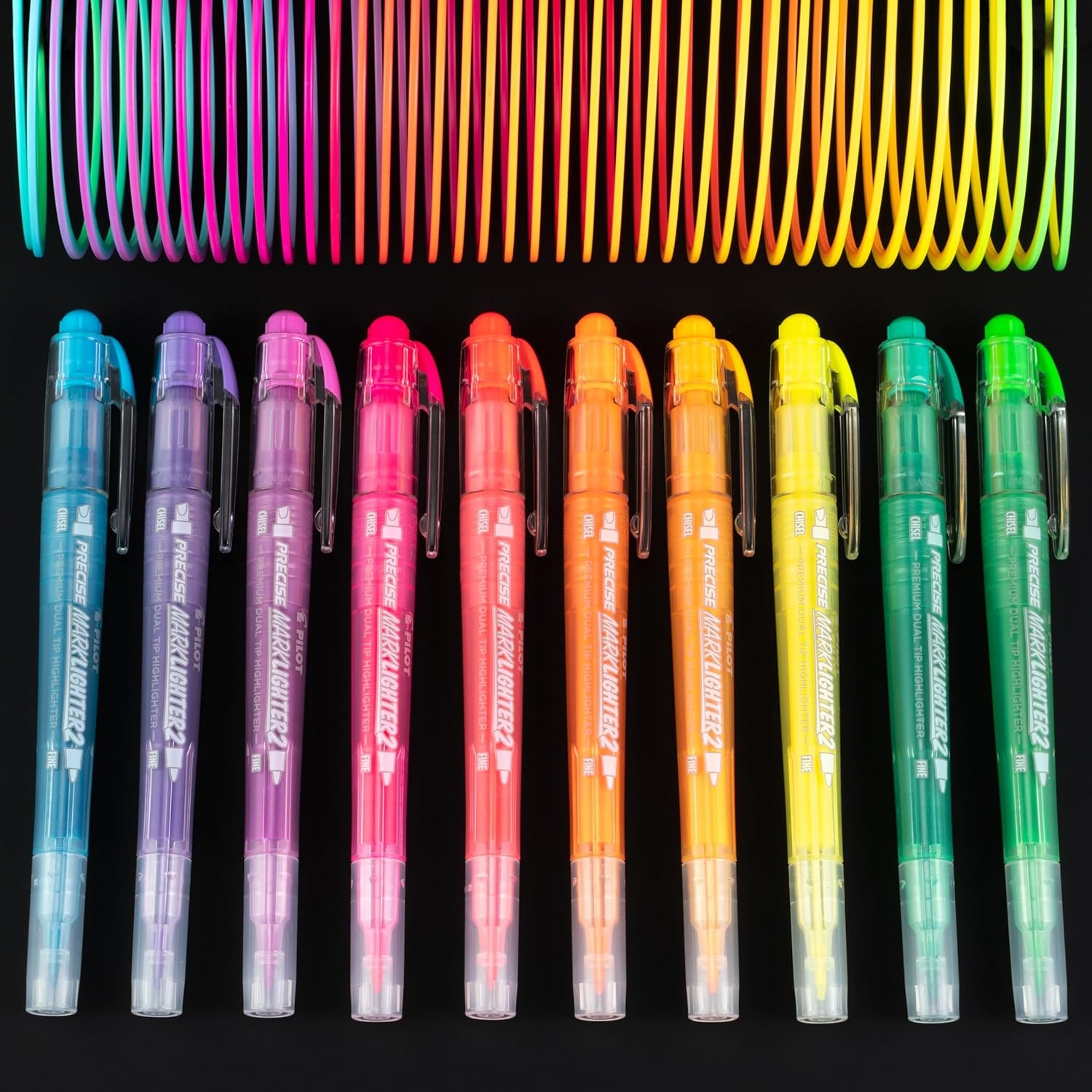 image:imagePilot Precise Marklighter2 Dual Tip Highlighters Broad Chisel and ExtraFine Bullet Point Tips Assorted Colors Pack of 1014Pack
