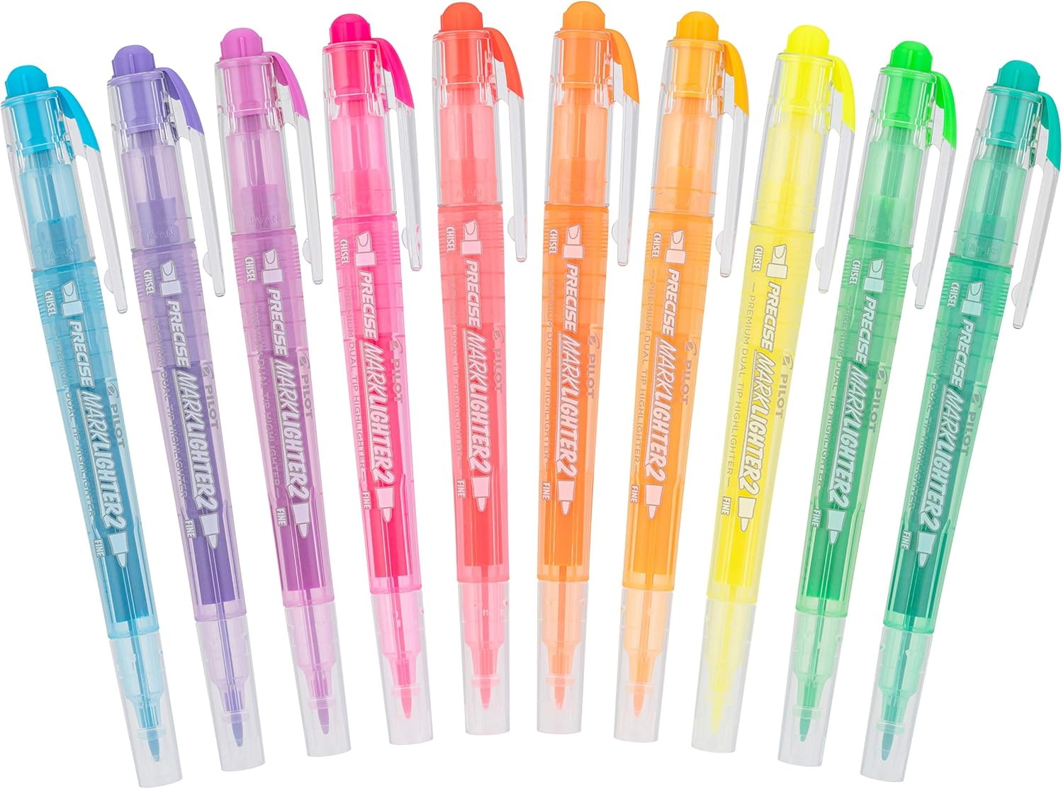 image:imagePilot Precise Marklighter2 Dual Tip Highlighters Broad Chisel and ExtraFine Bullet Point Tips Assorted Colors Pack of 1036Pack