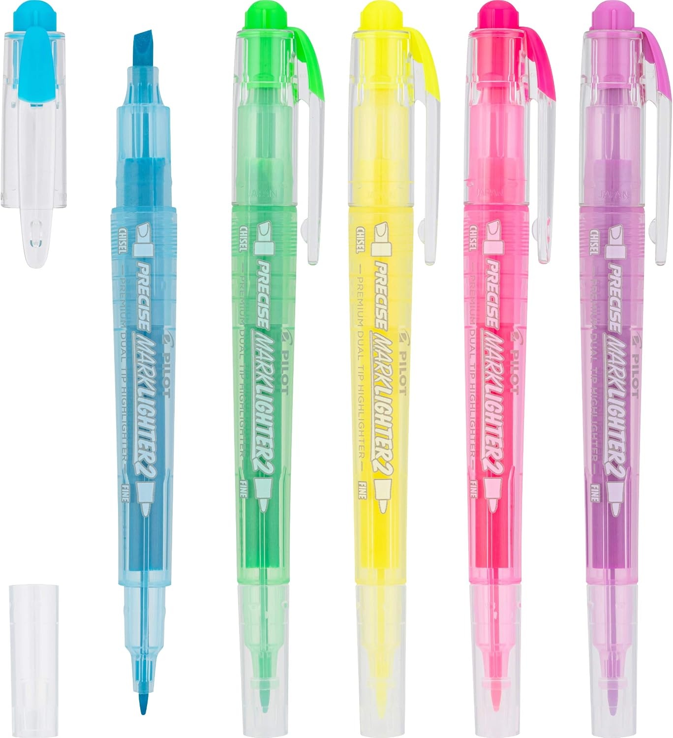 image:imagePilot Precise Marklighter2 Dual Tip Highlighters Broad Chisel and ExtraFine Bullet Point Tips Assorted Colors Pack of 105Pack