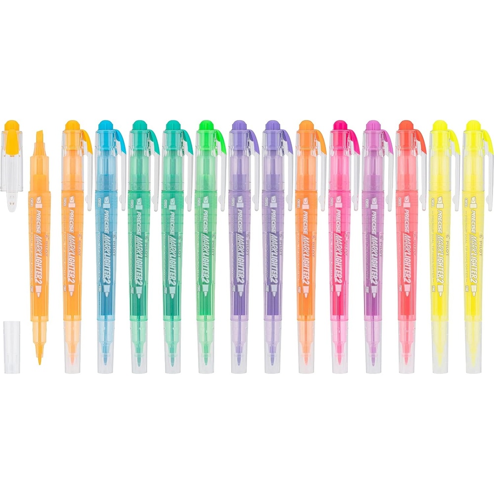 image:imagePilot Precise Marklighter2 Dual Tip Highlighters Broad Chisel and ExtraFine Bullet Point Tips Assorted Colors Pack of 1014Pack