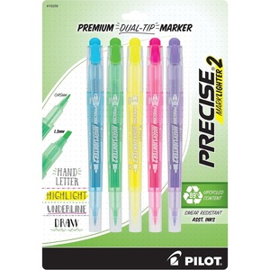 image:imagePilot Precise Marklighter2 Dual Tip Highlighters Broad Chisel and ExtraFine Bullet Point Tips Assorted Colors Pack of 105Pack