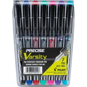 image:imagePilot Precise Varsity PreFilled Fountain Pens for Writing Medium Point Stainless Steel Nib BlackBlueRedPinkGreenPurpleTurquoise Ink 10mm 7PackBlackBlueRedPinkGreenPurpleTurquoise