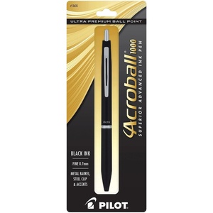 image:imagePILOT Acroball 1000 UltraPremium Refillable amp Retractable Ball Point Pen Black Barrel Fine Point Black Ink Single Pen 13635Black Barrel