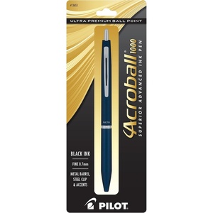 image:imagePILOT Acroball 1000 UltraPremium Refillable amp Retractable Ball Point Pen Black Barrel Fine Point Black Ink Single Pen 13635Navy Barrel