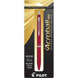 image:imagePILOT Acroball 1000 UltraPremium Refillable amp Retractable Ball Point Pen Black Barrel Fine Point Black Ink Single Pen 13635Red Barrel