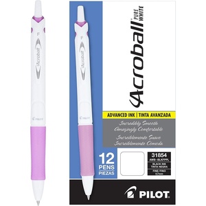 image:imagePilot Acroball PureWhite Advanced Ink Refillable amp Retractable Ball Point Pens with Purple Accents Fine Point Ballpoint Pens Black Ink 07mm 12Pack