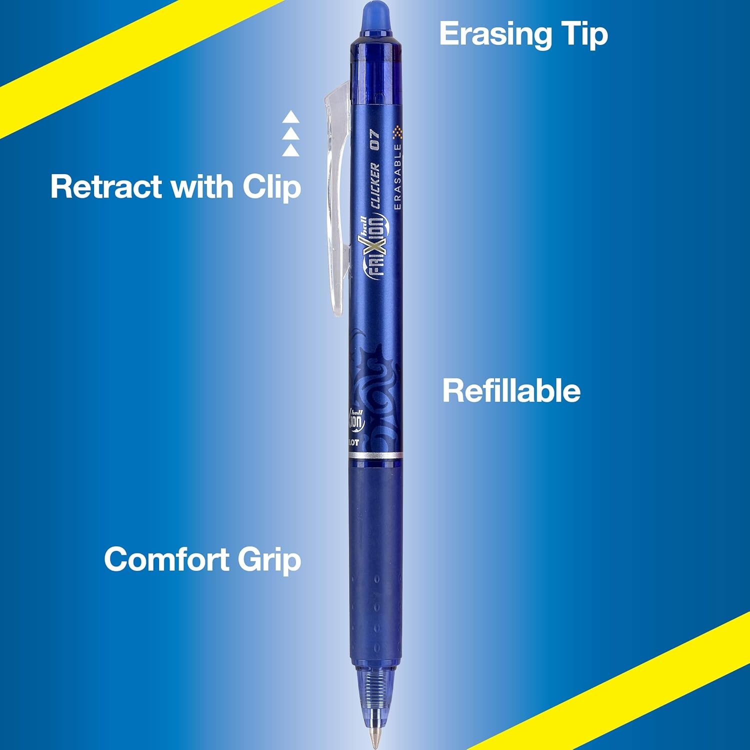 image:imagePilot FriXion Clicker Erasable Refillable amp Retractable Gel Ink Pens Fine Point 07mm Erasable Pens Assorted Color Inks 10Pack PouchAssorted 10