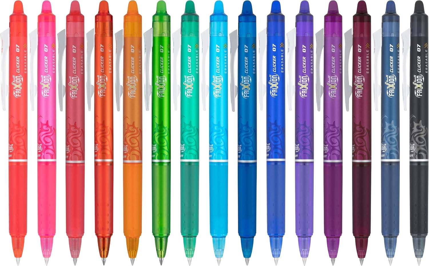 image:imagePilot FriXion Clicker Erasable Refillable amp Retractable Gel Ink Pens Fine Point 07mm Erasable Pens Assorted Color Inks 10Pack PouchAssorted 15