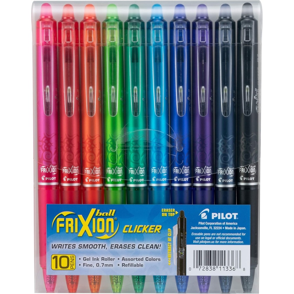 image:imagePilot FriXion Clicker Erasable Refillable amp Retractable Gel Ink Pens Fine Point 07mm Erasable Pens Assorted Color Inks 10Pack PouchAssorted 10