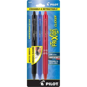image:imagePILOT FriXion Clicker Erasable Pens Refillable amp Retractable Gel Ink Pens Fine Point 07 mm Black Ink 3Pack  Ideal for School Journaling amp Office WritingAssorted