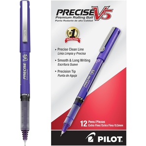 image:imagePILOT Precise V5 Stick Liquid Ink Rolling Ball Stick Pens Extra Fine Point 05mm Black Ink 12Pack 35334Purple