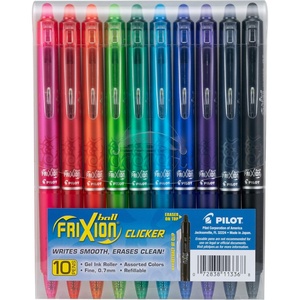 image:imagePilot FriXion Clicker Erasable Refillable amp Retractable Gel Ink Pens Fine Point 07mm Erasable Pens Assorted Color Inks 10Pack PouchAssorted 10