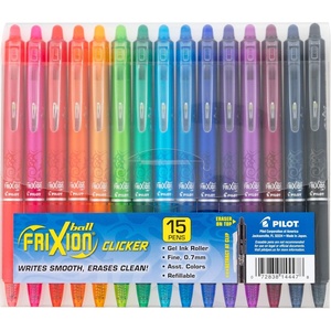 image:imagePilot FriXion Clicker Erasable Refillable amp Retractable Gel Ink Pens Fine Point 07mm Erasable Pens Assorted Color Inks 10Pack PouchAssorted 15