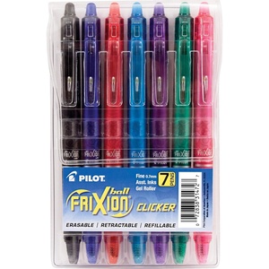 image:imagePilot FriXion Clicker Erasable Refillable amp Retractable Gel Ink Pens Fine Point Erasable Pens Fine Tip 07mm 7 Count Pack of 1 PouchFine