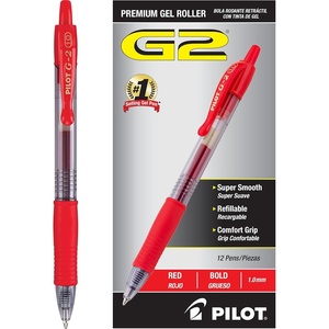 image:imagePilot G2 Premium Gel Roller Pens Bold Point 1 mm Red Pens Pack of 12  Ideal for School Journaling amp Office WritingRed Ink