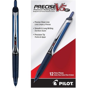 image:imagePilot Precise V5 RT Refillable amp Retractable Rollerball Pens Extra Fine Point Pens 05 mm Black Pack of 12  Ideal for School Journaling amp Office WritingNavy