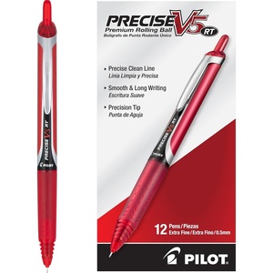 image:imagePilot Precise V5 RT Refillable amp Retractable Rollerball Pens Extra Fine Point Pens 05 mm Black Pack of 12  Ideal for School Journaling amp Office WritingRed