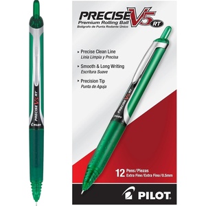 image:imagePilot Precise V5 RT Refillable amp Retractable Rollerball Pens Extra Fine Point Pens 05 mm Black Pack of 12  Ideal for School Journaling amp Office WritingGreen