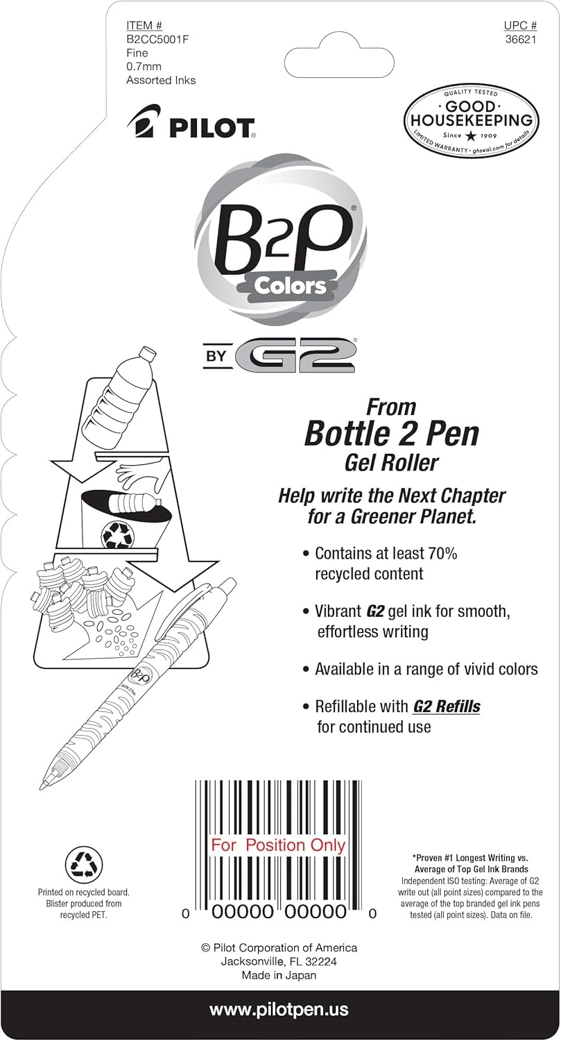 image:imagePilot B2P Colors  Bottle to Pen Refillable amp Retractable Rolling Ball Gel Pens Made From Recycled Bottles Fine Point Assorted Color G2 Inks 07mm 14Pack5 Count Pack of 1