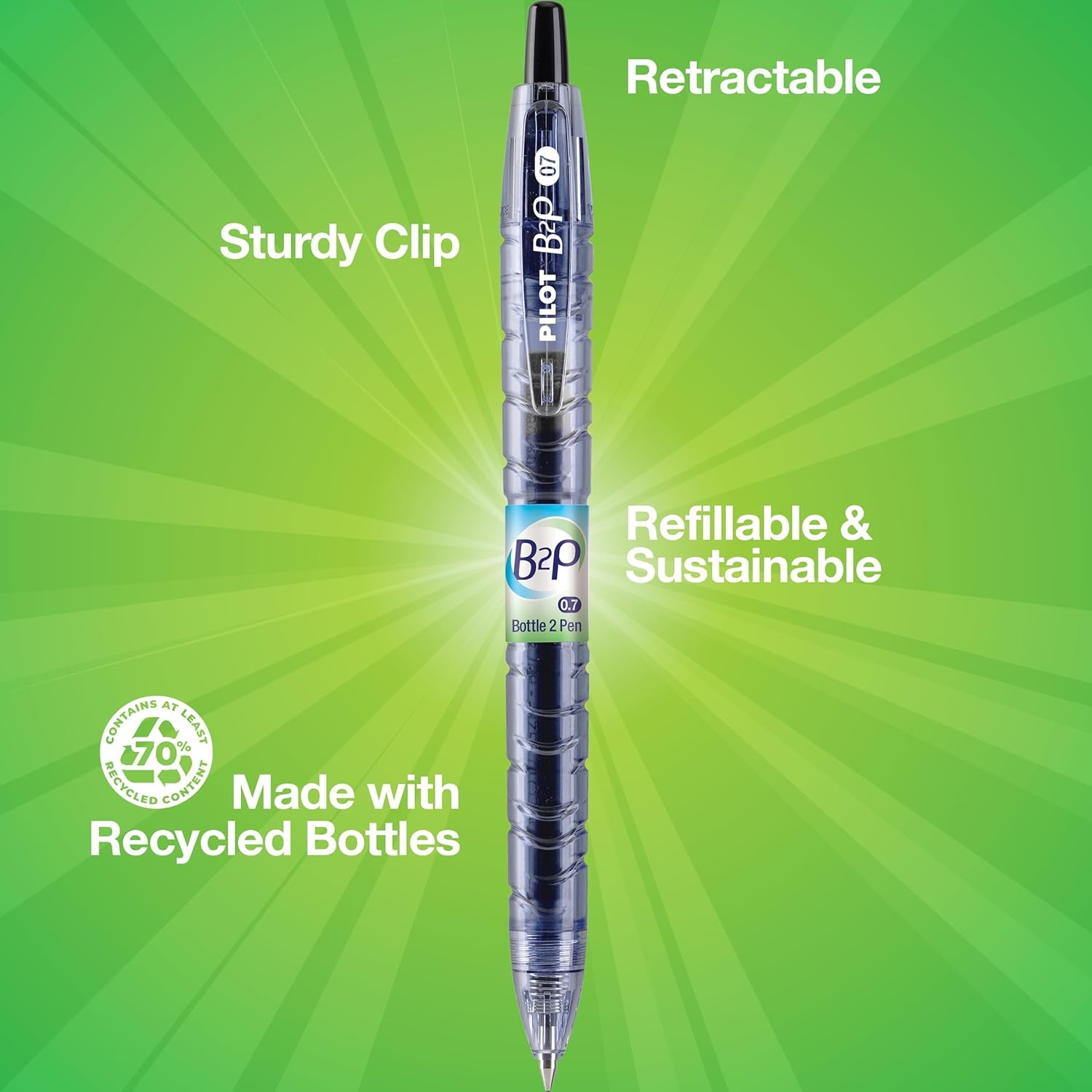 image:imagePilot B2P Colors  Bottle to Pen Refillable amp Retractable Rolling Ball Gel Pens Made From Recycled Bottles Fine Point Assorted Color G2 Inks 07mm 14Pack14 Count Pack of 1