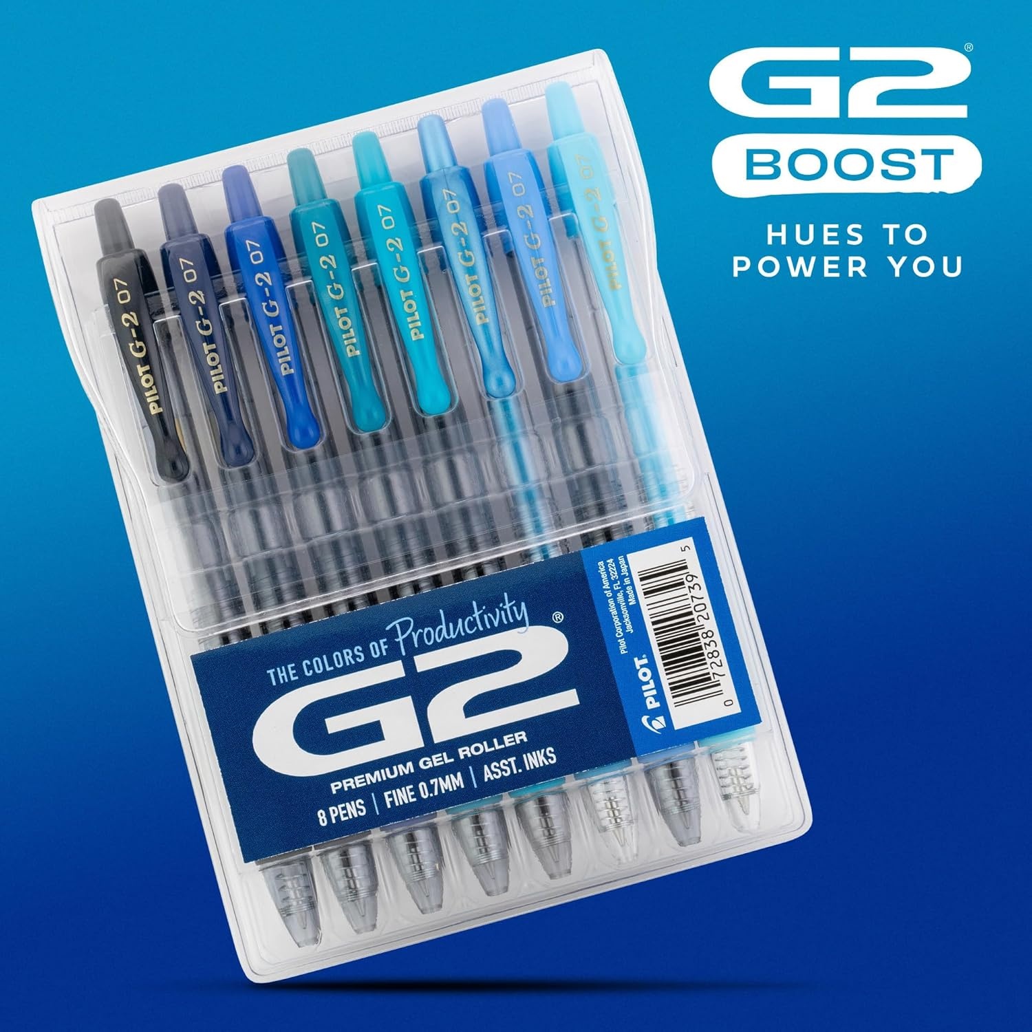 image:imagePilot G2 Premium Gel Roller Pens G2 Boost Red Pens Pack The Colors of Energy 8 Pack Pouch Fine Point 07 mm AssortedAssorted Blue
