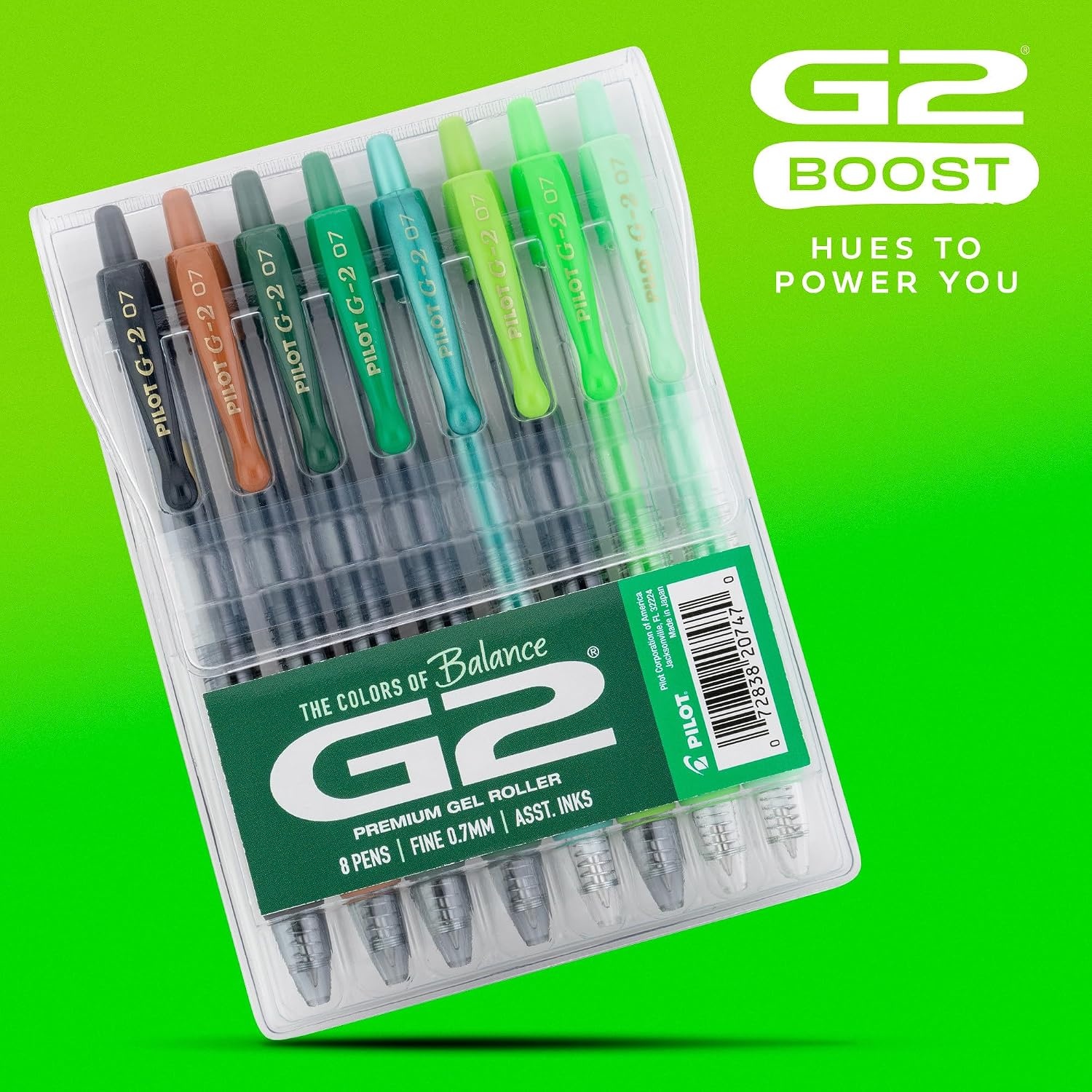 image:imagePilot G2 Premium Gel Roller Pens G2 Boost Red Pens Pack The Colors of Energy 8 Pack Pouch Fine Point 07 mm AssortedAssorted Green
