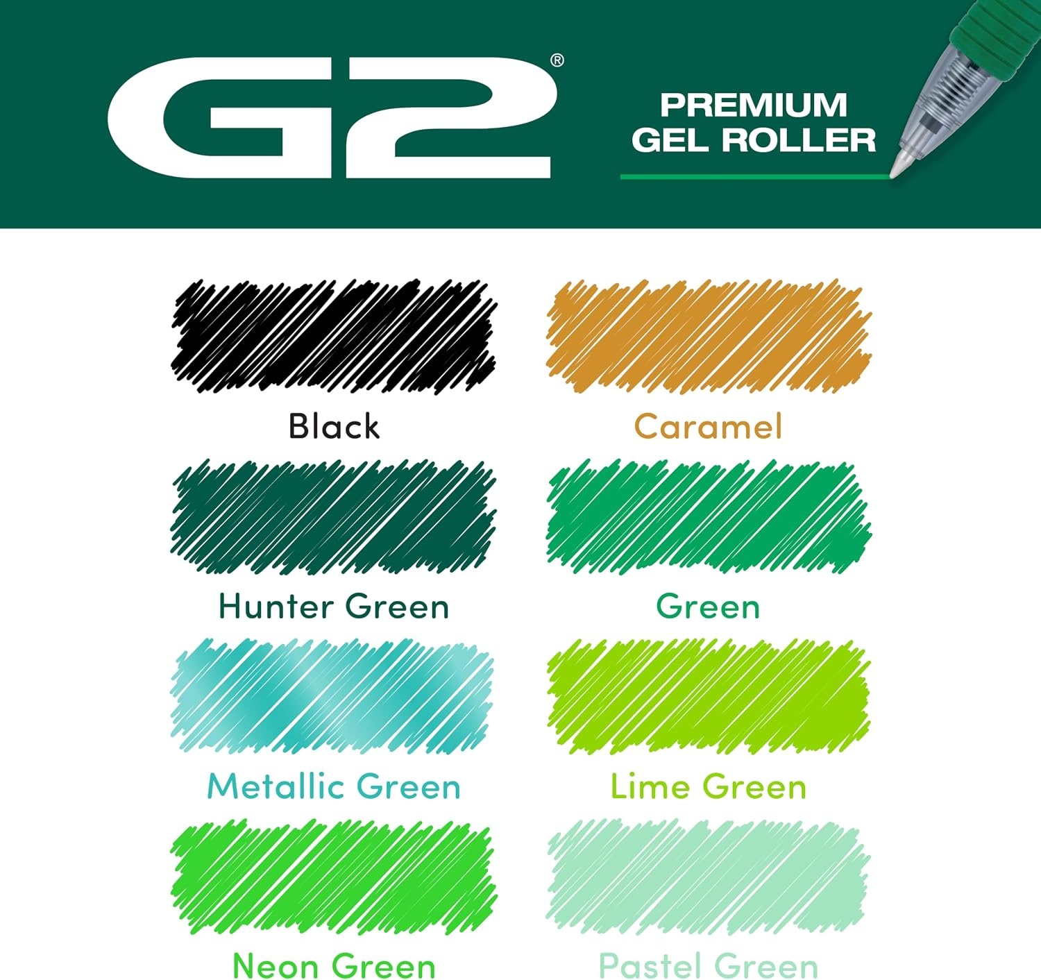 image:imagePilot G2 Premium Gel Roller Pens G2 Boost Red Pens Pack The Colors of Energy 8 Pack Pouch Fine Point 07 mm AssortedAssorted Green