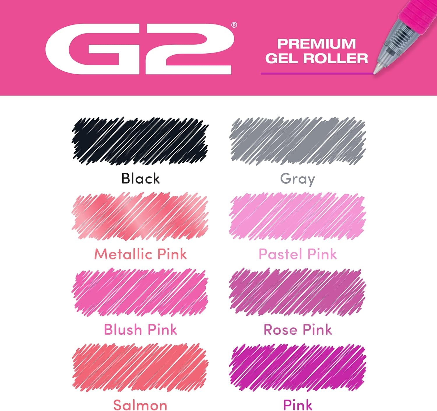 image:imagePilot G2 Premium Gel Roller Pens G2 Boost Red Pens Pack The Colors of Energy 8 Pack Pouch Fine Point 07 mm AssortedAssorted Pink