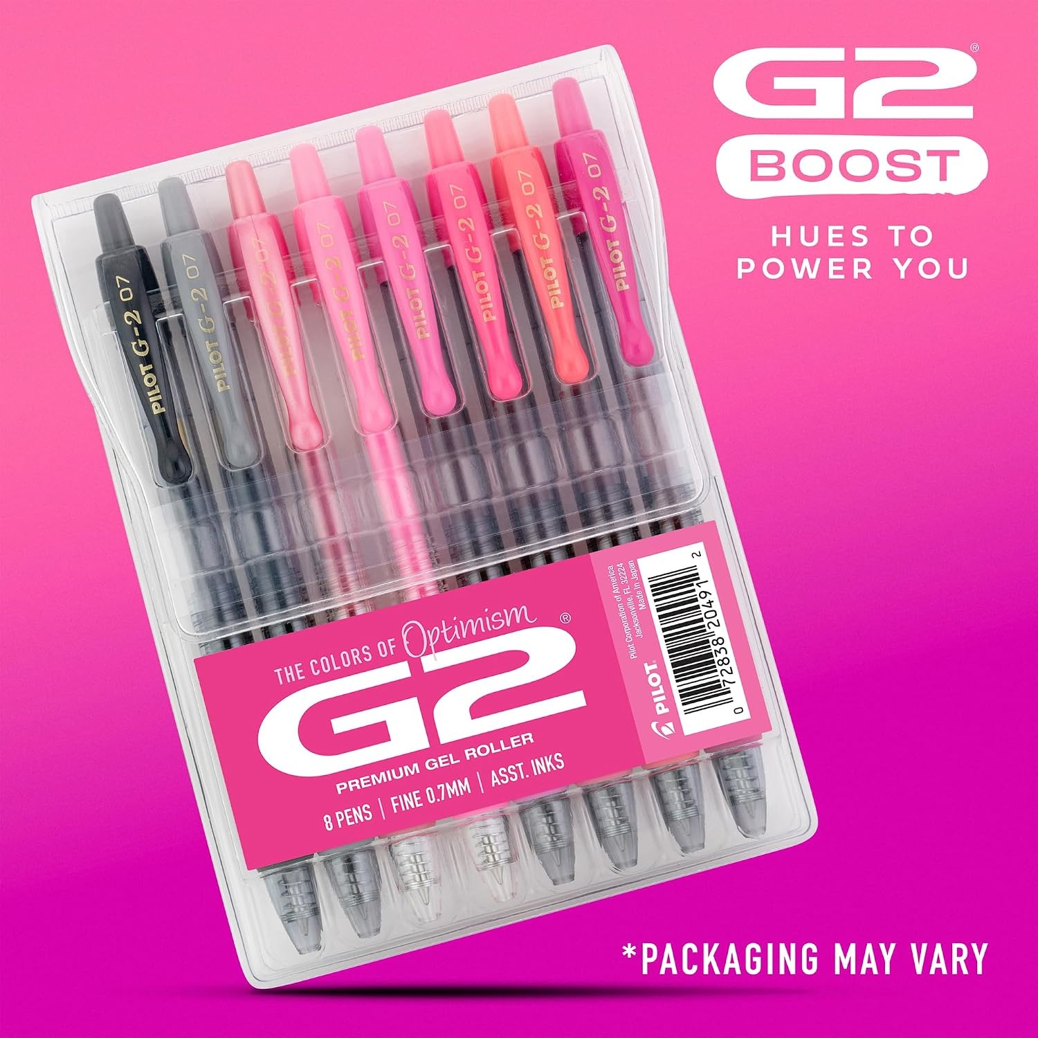 image:imagePilot G2 Premium Gel Roller Pens G2 Boost Red Pens Pack The Colors of Energy 8 Pack Pouch Fine Point 07 mm AssortedAssorted Pink
