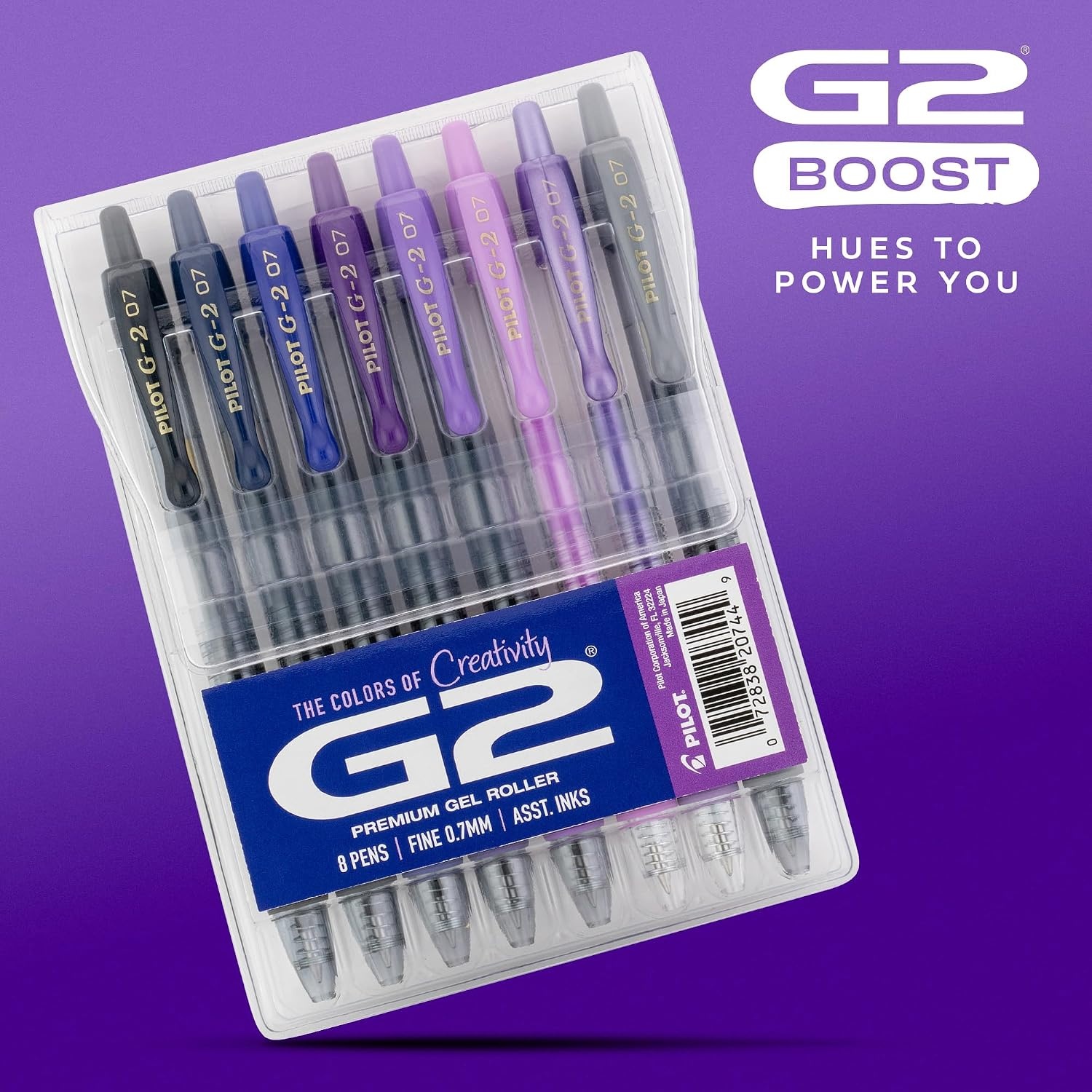 image:imagePilot G2 Premium Gel Roller Pens G2 Boost Red Pens Pack The Colors of Energy 8 Pack Pouch Fine Point 07 mm AssortedAssorted Purple
