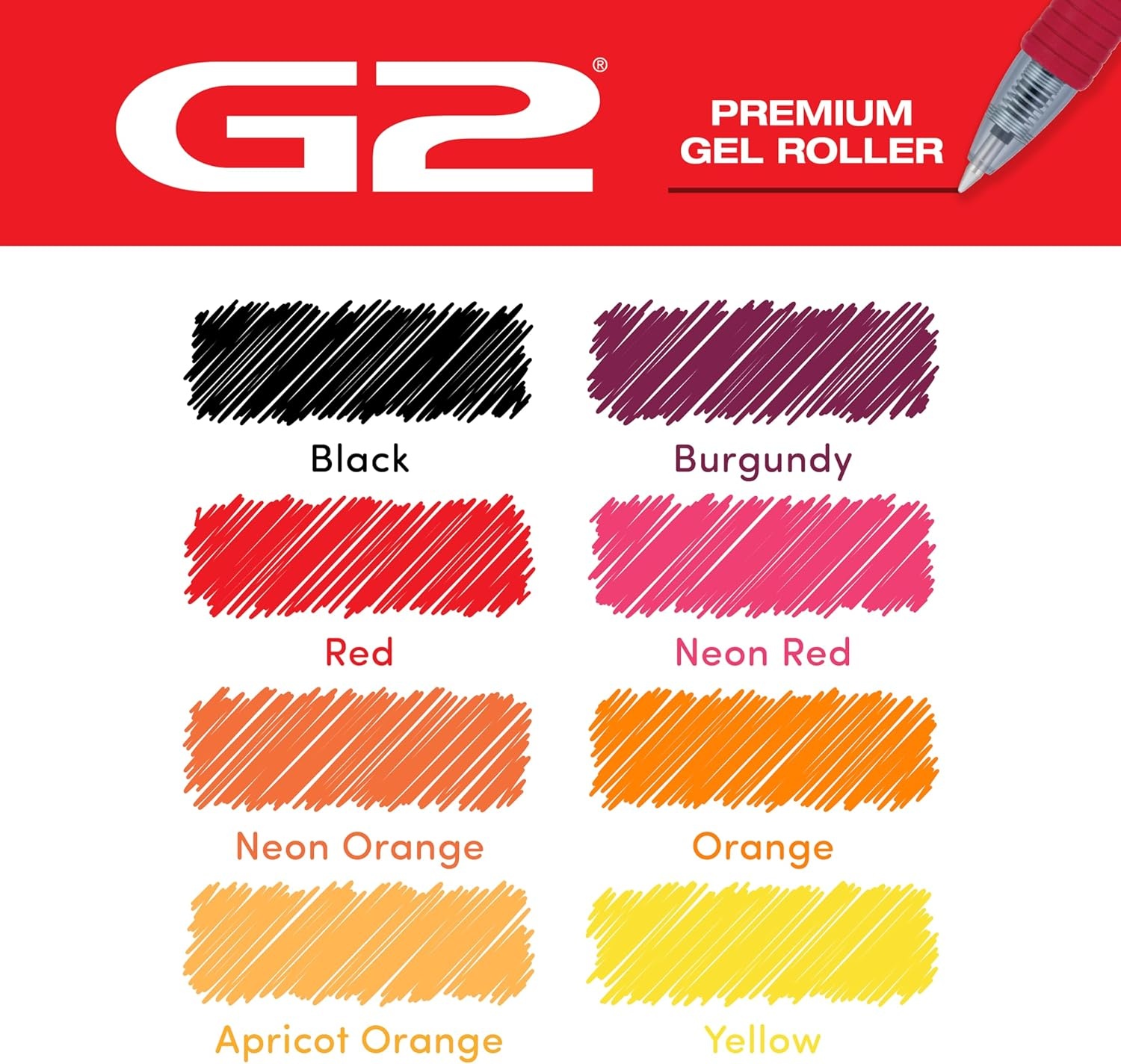 image:imagePilot G2 Premium Gel Roller Pens G2 Boost Red Pens Pack The Colors of Energy 8 Pack Pouch Fine Point 07 mm AssortedAssorted Red