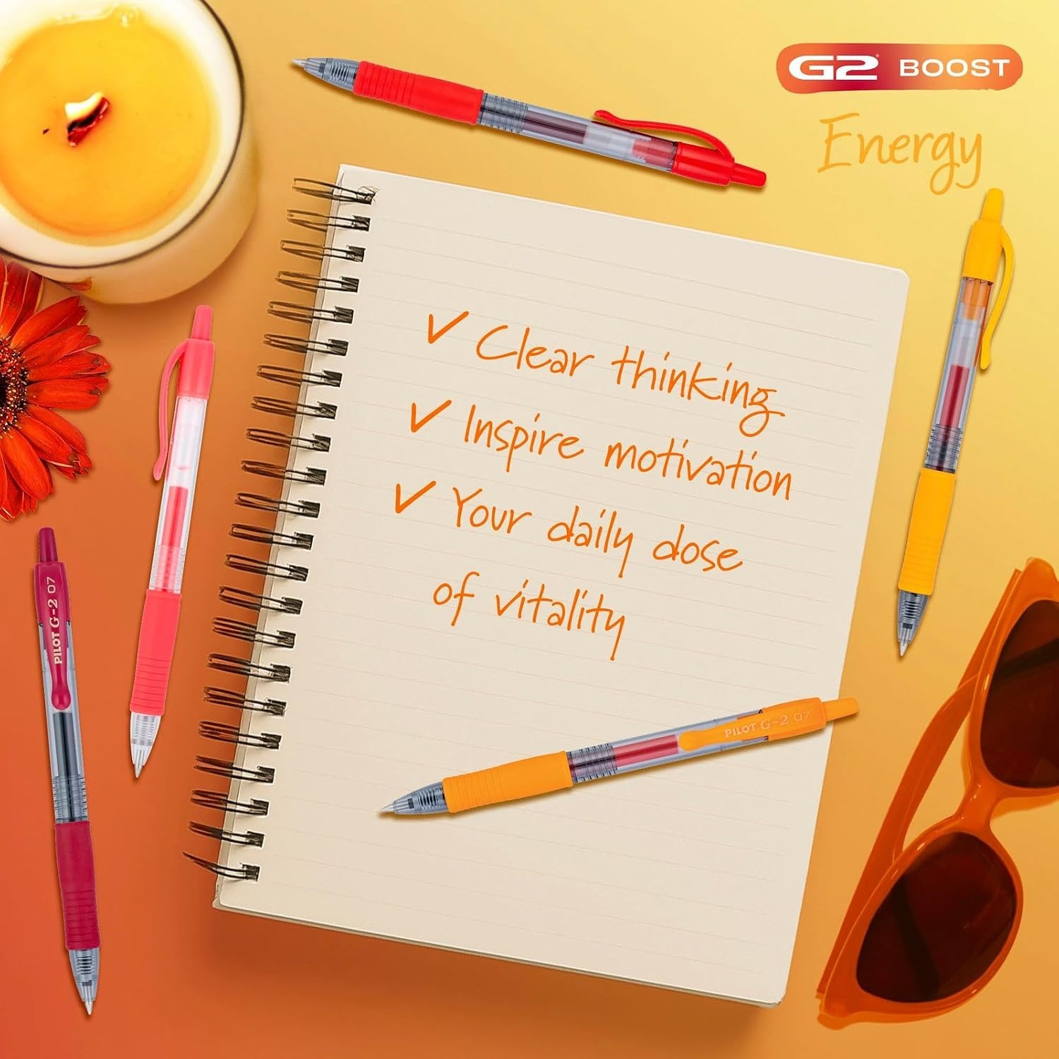 image:imagePilot G2 Premium Gel Roller Pens G2 Boost Red Pens Pack The Colors of Energy 8 Pack Pouch Fine Point 07 mm AssortedAssorted Red