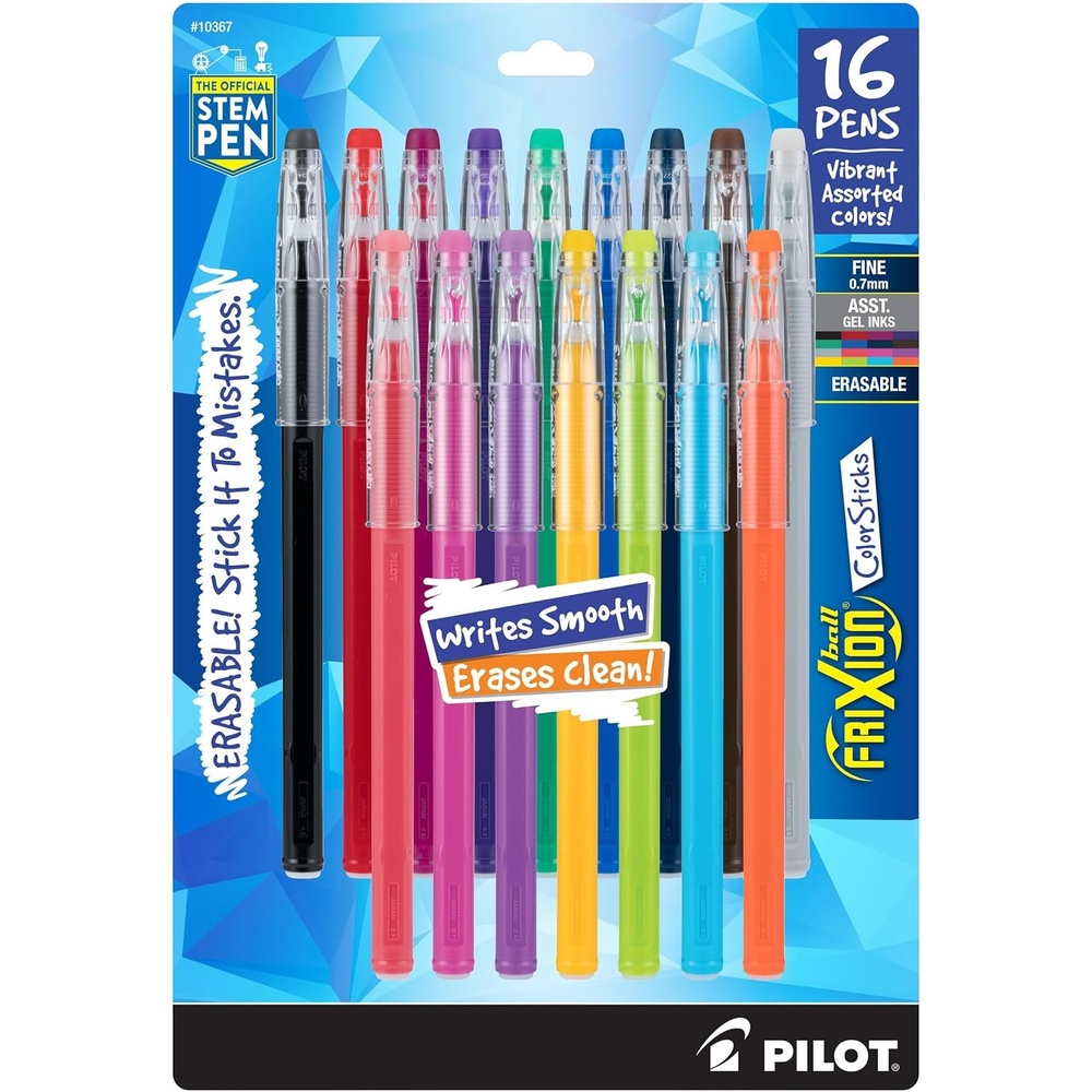 image:imagePilot FriXion ColorSticks Erasable Gel Ink Pens Fine Point 07 mm Assorted Colors Pack of 16 Erasable Pens  Ideal for School Journaling amp Office WritingVibrant 16