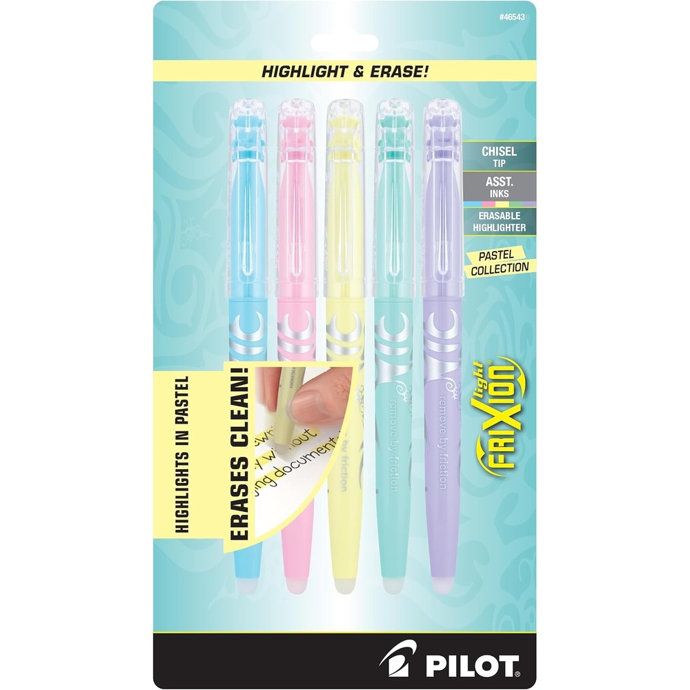 image:imagePilot FriXion Light Pastel Collection Erasable Highlighters Chisel Tip Highlighter Pens Assorted Color Inks 5Pack
