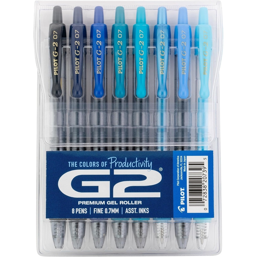 image:imagePilot G2 Premium Gel Roller Pens G2 Boost Red Pens Pack The Colors of Energy 8 Pack Pouch Fine Point 07 mm AssortedAssorted Blue