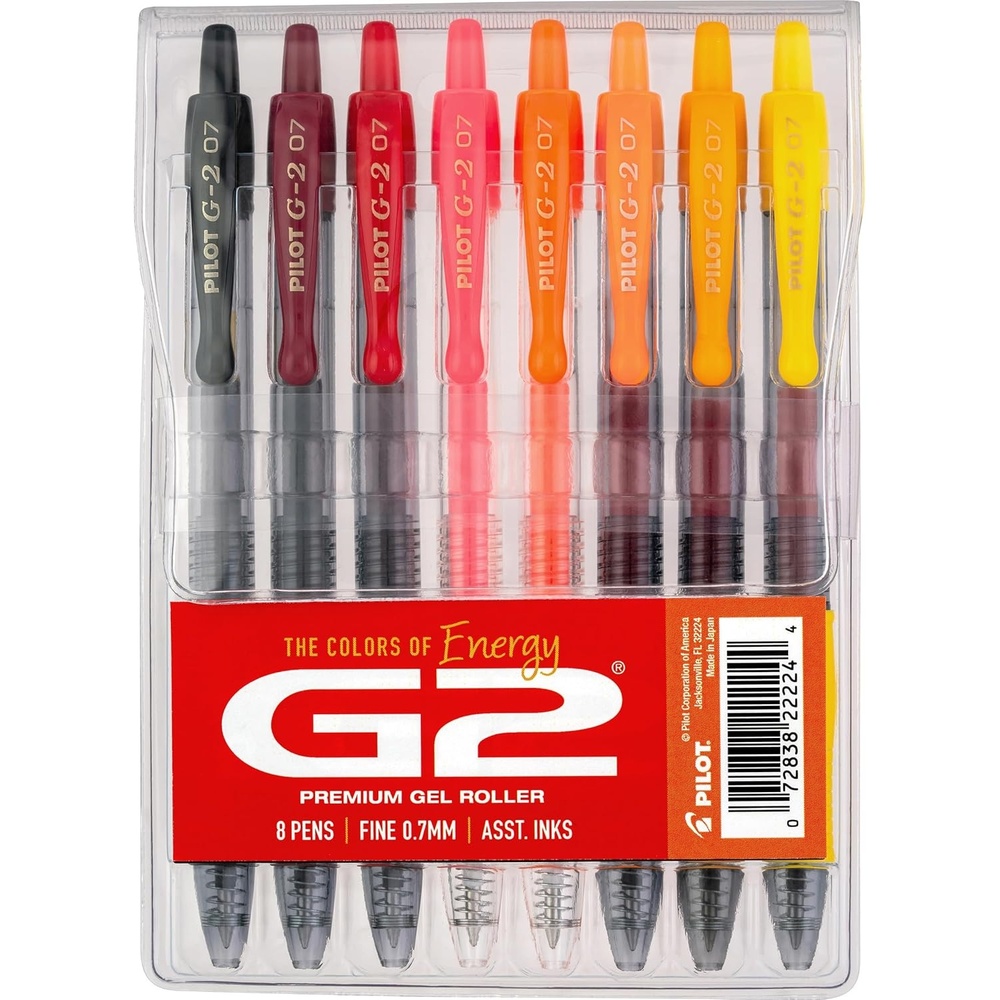image:imagePilot G2 Premium Gel Roller Pens G2 Boost Red Pens Pack The Colors of Energy 8 Pack Pouch Fine Point 07 mm AssortedAssorted Red