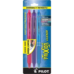 image:imagePILOT FriXion Clicker Erasable Refillable amp Retractable Gel Ink Pens Fine Point PinkPurpleTurquoise Inks 3Pack 31469