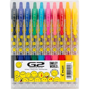 image:imagePILOT G2 Premium Gel Roller Pens G2 SmileyWorld Collection Write Happier 10 Pack Pouch Fine Point 07 mm Assorted