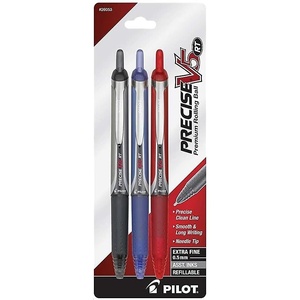 image:imagePILOT Precise V5 RT Refillable amp Retractable Liquid Ink Rolling Ball Pens Extra Fine Point 05mm BlackBlueRed Inks 3Pack 26053