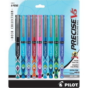 image:imagePILOT Precise V5 Stick Deco Collection Liquid Ink Rolling Ball Stick Pens Extra Fine Point 05mm BlackBlueTurquoisePink Inks 4Pack 388069 Count Pack of 1