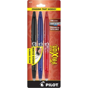 image:imagePilot FriXion Ball Erasable amp Refillable Gel Ink Pens Fine Point 07 mm Pack of 3 BlackBlackBlueRed