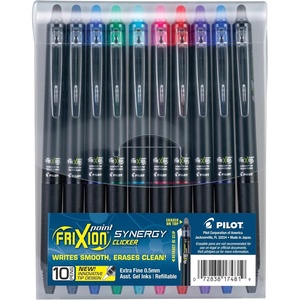 image:imagePilot FriXion Synergy Clicker Erasable Refillable Retractable Gel Ink Pens Extra Fine Point 05 mm Pack of 10 Assorted Colors FriXion Erasable Pens 05  Ideal for School amp Office WritingVibrant 10