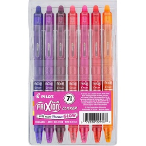 image:imagePilot FriXion Vibe Clicker Premium Erasable Gel Ink Pens Find Your DreamGlow Vibe Uplifting amp Dreamy Colors 7 Pack Fine Point 07 mm Assorted PinkPurple InksDreamGlow