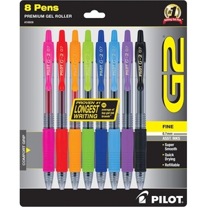 image:imagePilot G2 Pens Premium Refillable And Retractable Gel Ink Pens Fine Point 07mm 8 Colors 8 CountAssorted Classic
