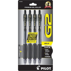 image:imagePilot G2 Premium Refillable amp Retractable Rolling Ball Gel Pens Bold Point Bold Gel Pens 10 mm Black Ink 4PackBlack