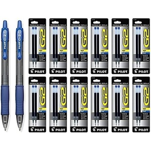 image:imagePilot G2 Retractable Premium Gel Ink Roller Ball Bold Blue 2 Pens amp 24 Refills