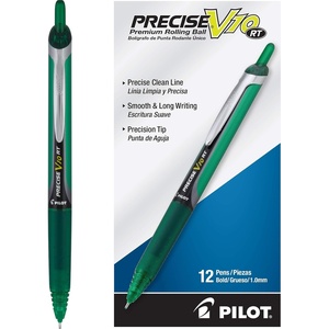 image:imagePilot Precise V10 RT Refillable amp Retractable Rolling Ball Pens Bold Point 10mm Green Ink 12PackGreen