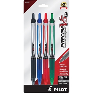 image:imagePilot Precise V5 RT Refillable amp Retractable Rolling Ball Pens Extra Fine Point Pens 05 mm BlackBlueRedGreen Pack of 4  Ideal for School Journaling amp Office Writing