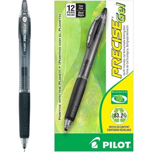 image:imagePILOT Precise Gel BeGreen Refillable amp Retractable Rolling Ball Pens Fine Point Black Ink 12Pack 150010