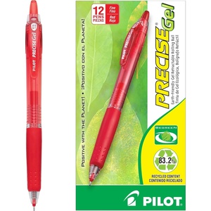 image:imagePILOT Precise Gel BeGreen Refillable amp Retractable Rolling Ball Pens Fine Point Black Ink 12Pack 15001Red